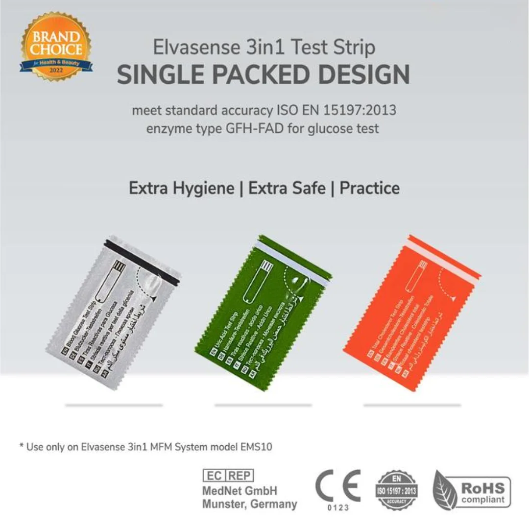 ELVASENSE Alat Cek Darah 3in1 Gula Darah / Cholesterol / Asam Urat / STRIP HIGENIS & Akurat ELVASENSE Alat Cek Darah 3in1 Gula Darah / Cholesterol / Asam Urat / STRIP HIGENIS & Akurat