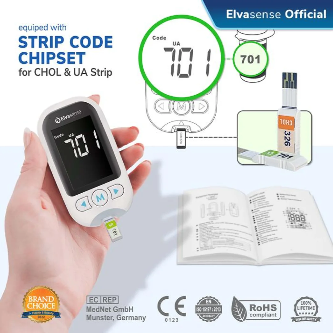 ELVASENSE Alat Cek Darah 3in1 Gula Darah / Cholesterol / Asam Urat / STRIP HIGENIS & Akurat ELVASENSE Alat Cek Darah 3in1 Gula Darah / Cholesterol / Asam Urat / STRIP HIGENIS & Akurat