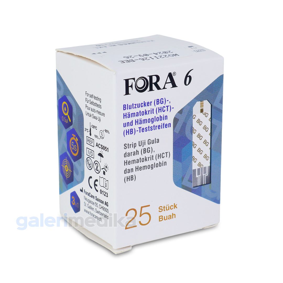 FORA 6 Plus 6in1 Strip Gula Darah, Hematokrit & Hemoglobin Isi 25 pcs