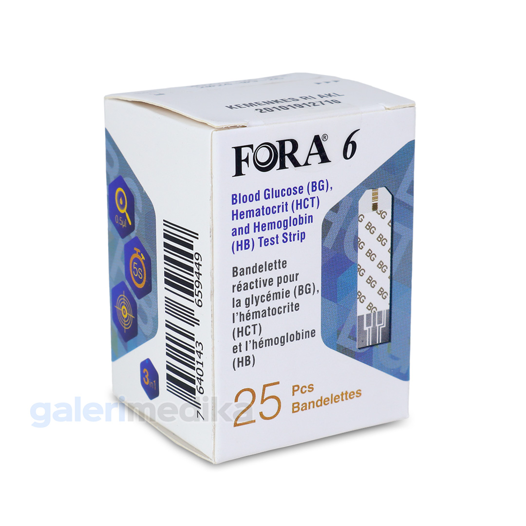 FORA 6 Plus 6in1 Strip Gula Darah, Hematokrit & Hemoglobin Isi 25 pcs