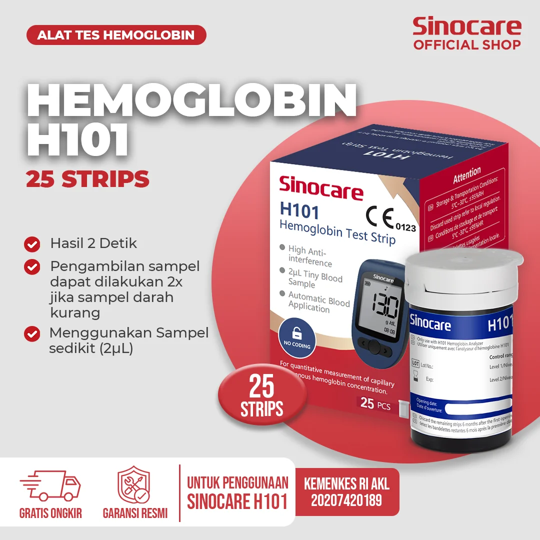 Strip Hemoglobin Sinocare H101 Cek Hb Isi 25 pcs