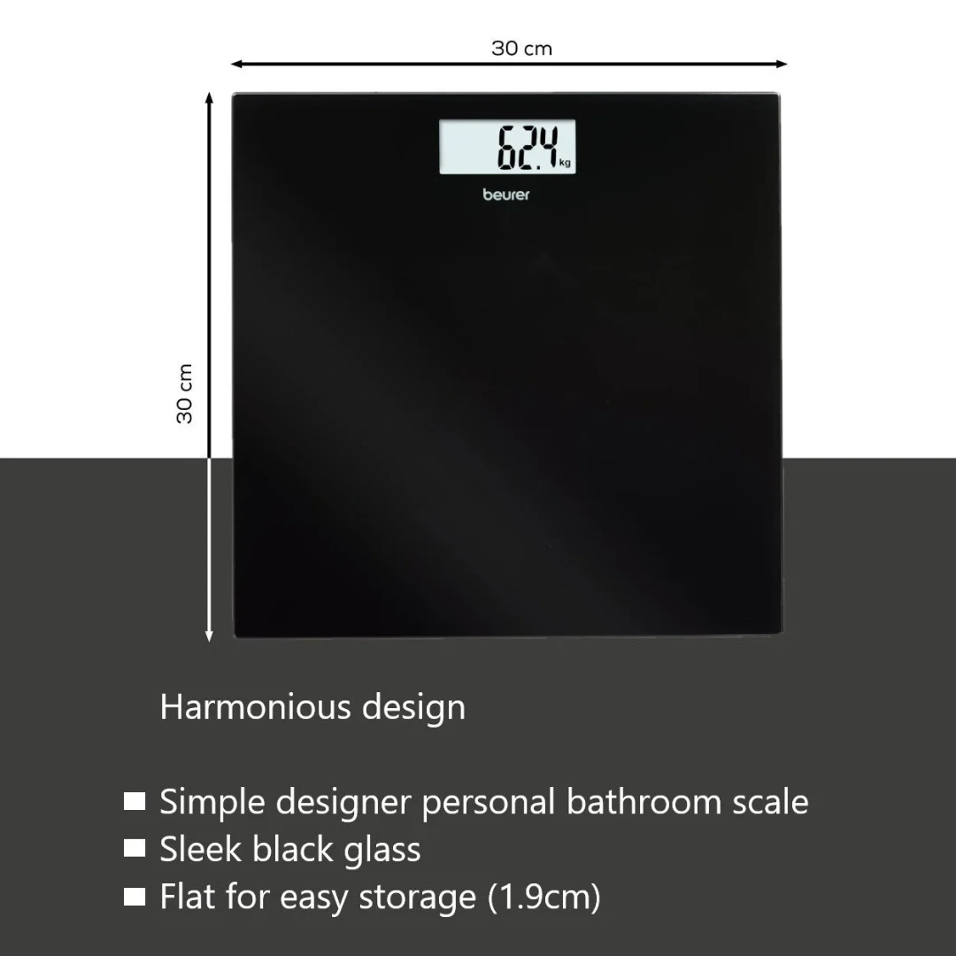 BEURER Timbangan Digital Ultra Slim Kapasitas 180kg Black Glass Personal Scale GS 10 BEURER Timbangan Digital Ultra Slim Kapasitas 180kg Black Glass Personal Scale GS 10