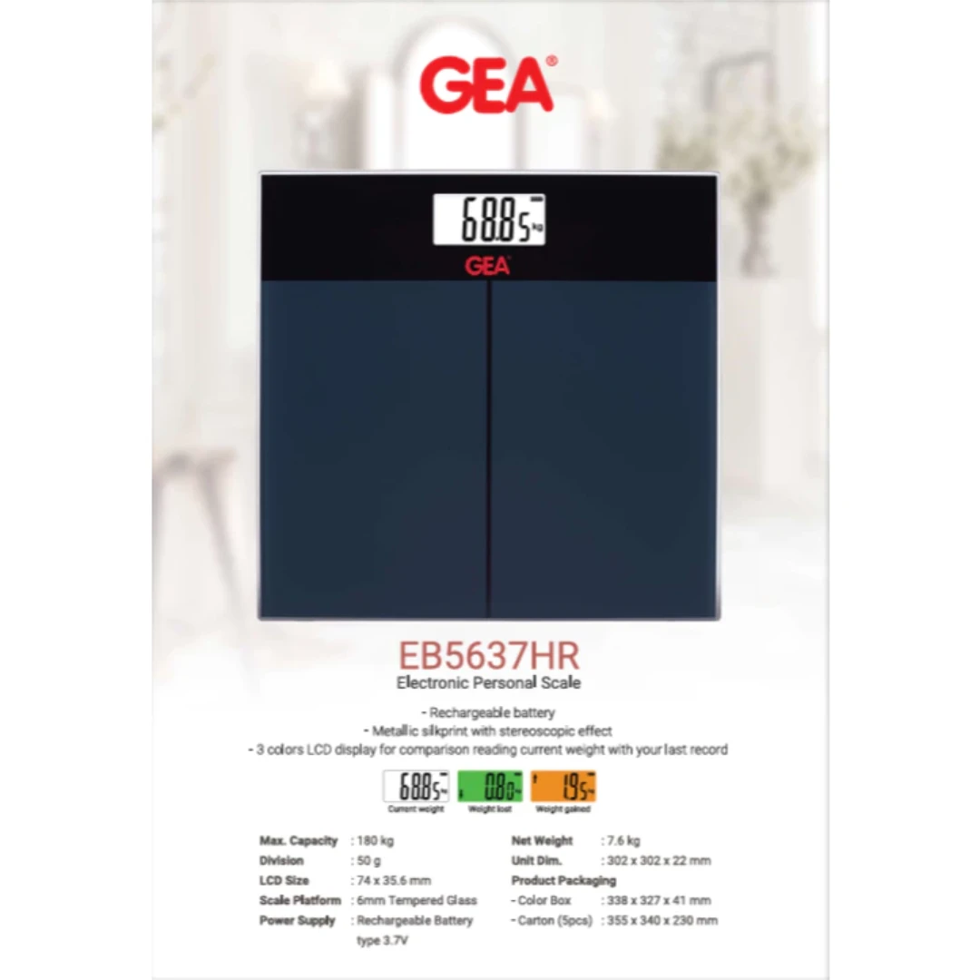 Timbangan Digital GEA EB 5637HR LCD Backlight + 3 Indikator Warna & Rechargeable Timbangan Digital GEA EB 5637HR LCD Backlight + 3 Indikator Warna & Rechargeable
