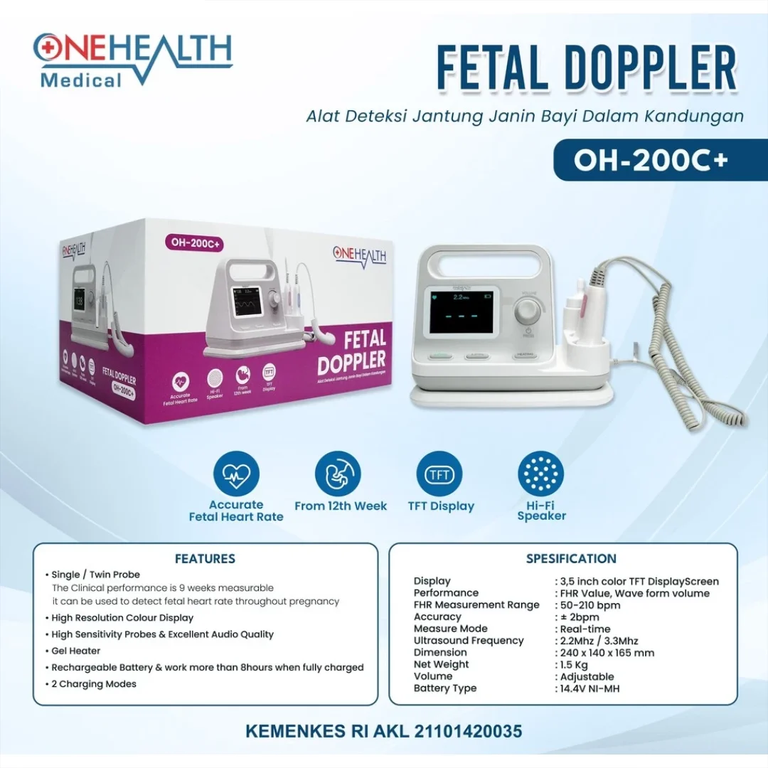 Desktop Fetal Doppler OneHealth OH-200C+ Monitor Detak Jantung Janin LCD Screen