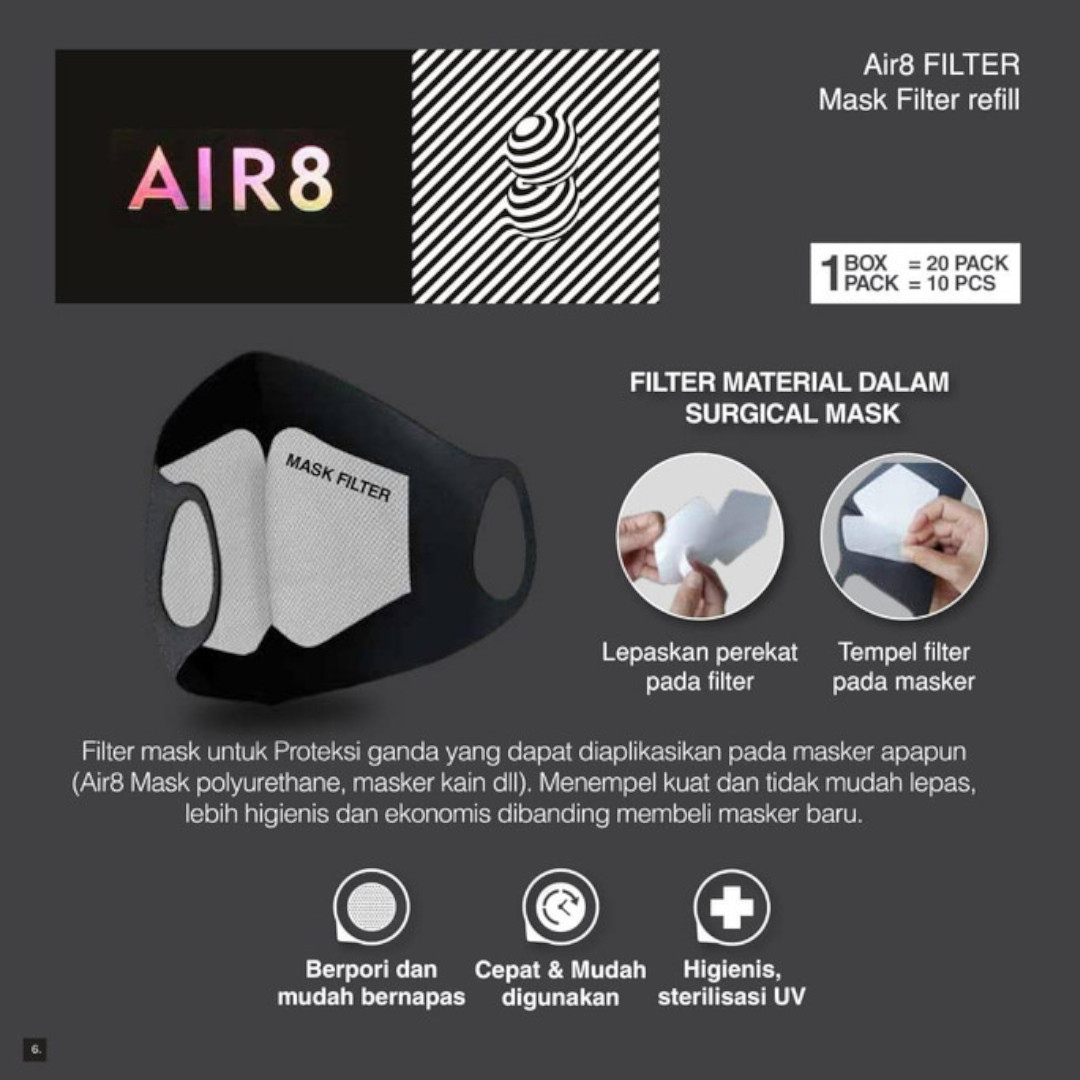 AIR8 Filter Mask - Refill Filter Masker Isi 10pcs