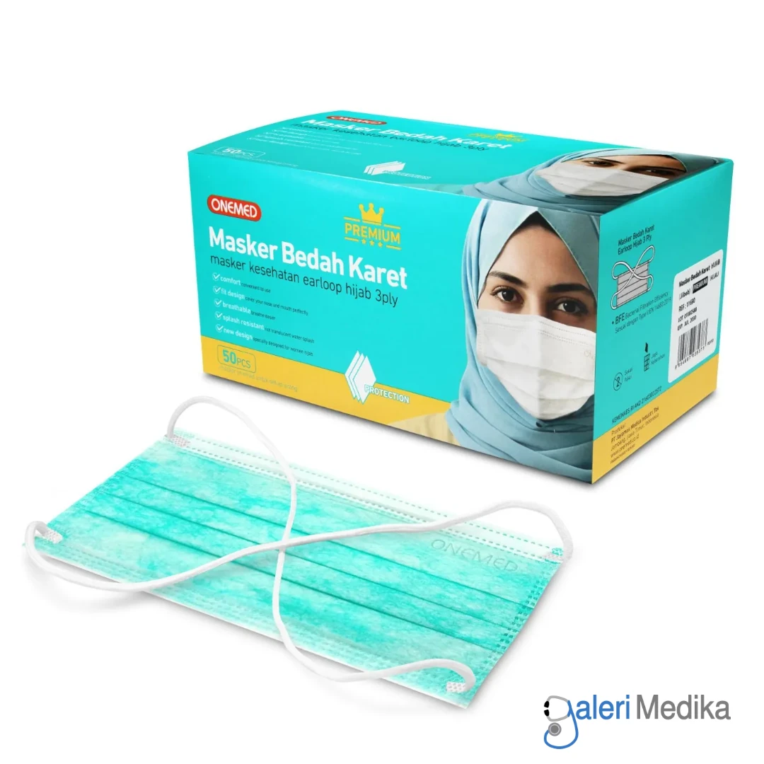 Onemed Masker Hijab PREMIUM Earloop 3Ply Isi 50pcs
