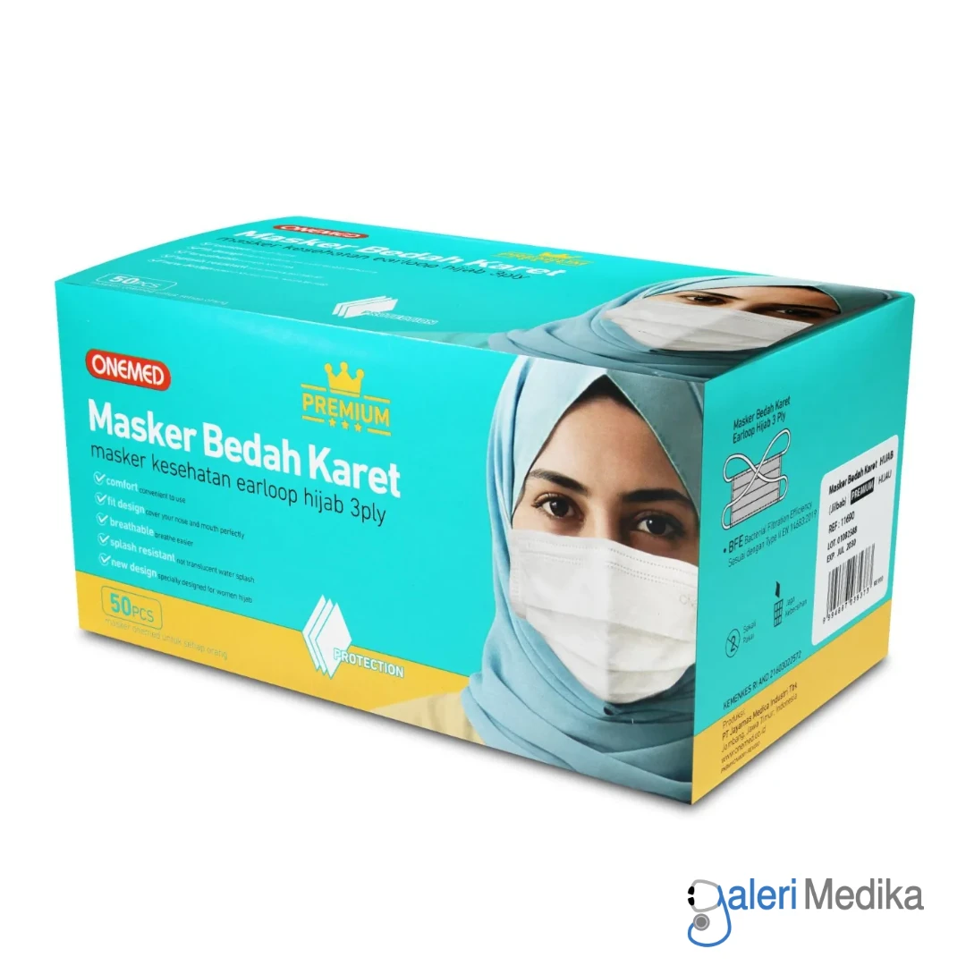 Onemed Masker Hijab PREMIUM Earloop 3Ply Isi 50pcs