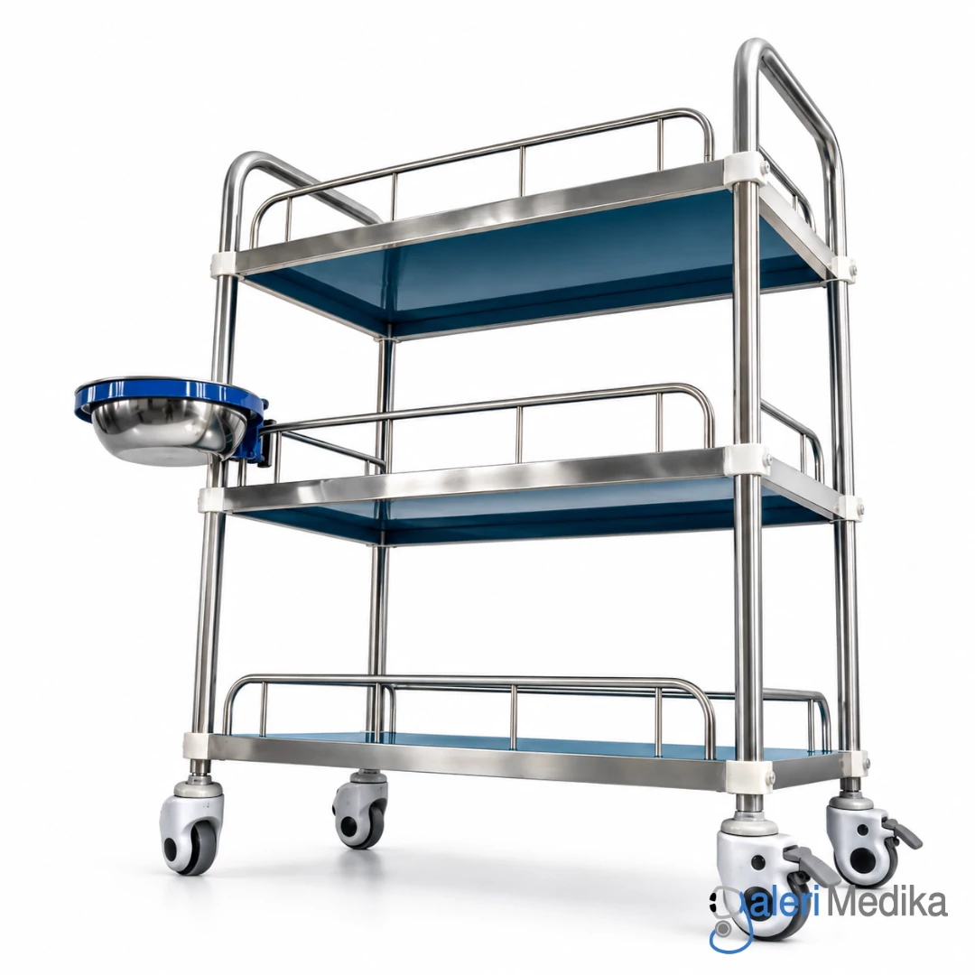 SPIRIT Meja Instrument 3 Rak + Baskom Stainless Steel Troli Medis SP-ST125 SPIRIT Meja Instrument 3 Rak + Baskom Stainless Steel Troli Medis SP-ST125