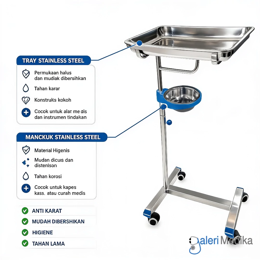 SPIRIT Meja Mayo Stainless Steel Mayo Table + Baskom SP-F16 SPIRIT Meja Mayo Stainless Steel Mayo Table + Baskom SP-F16