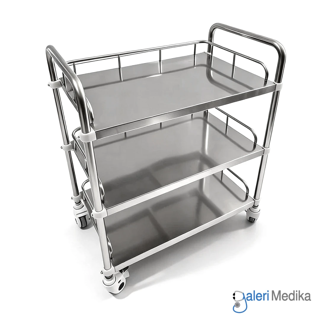 SPIRIT Meja Instrument 3 Rak Stainless Steel Troli Medis SP-ST125