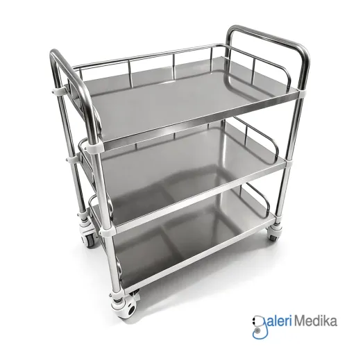 SPIRIT Meja Instrument 3 Rak Stainless Steel Troli Medis SP-ST125