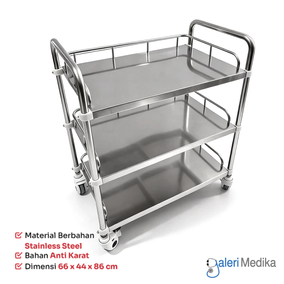 SPIRIT Meja Instrument 3 Rak Stainless Steel Troli Medis SP-ST125
