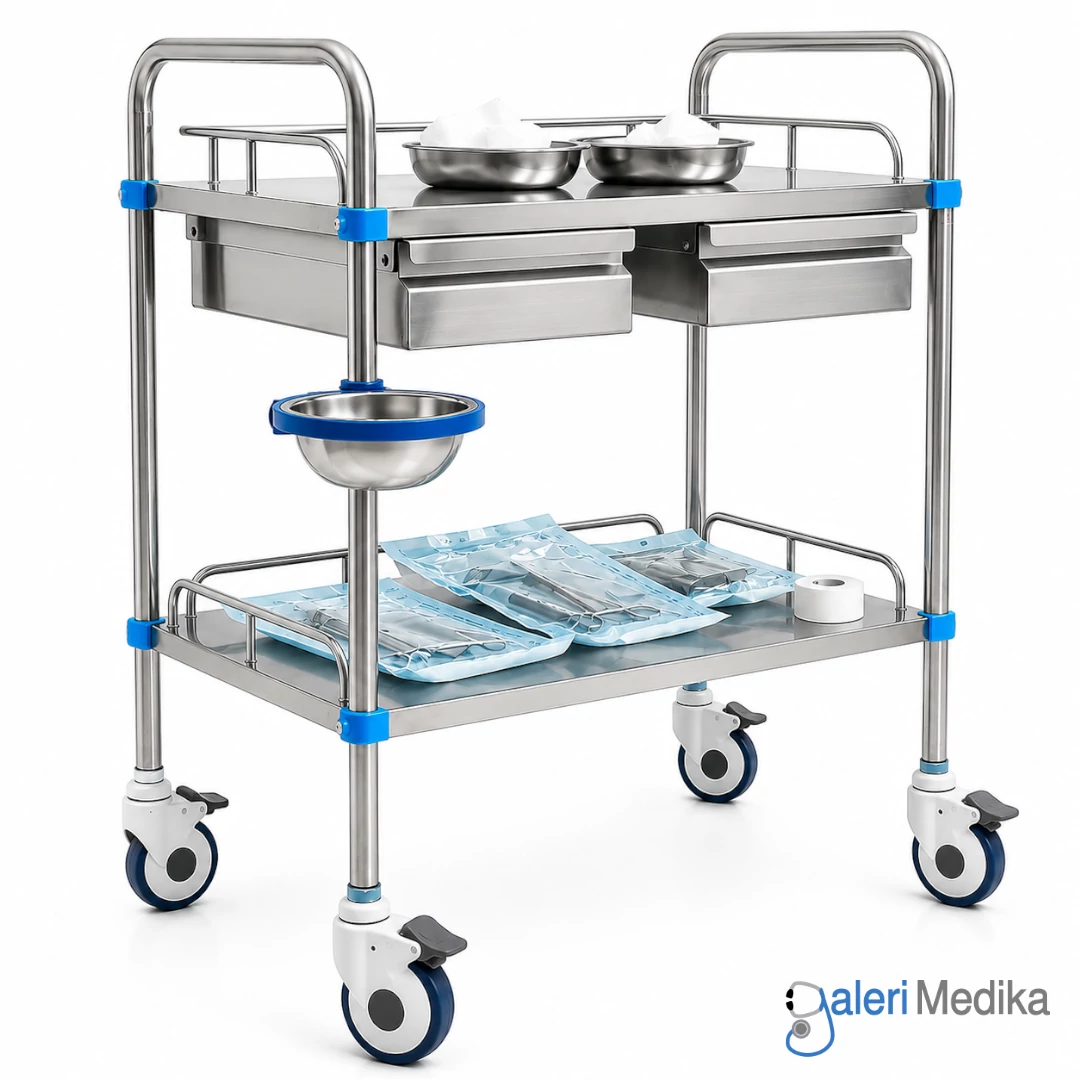 SPIRIT Meja Instrument 2 Rak + Baskom + Laci Stainless Steel Troli Medis SP-ST761 SPIRIT Meja Instrument 2 Rak + Baskom + Laci Stainless Steel Troli Medis SP-ST761