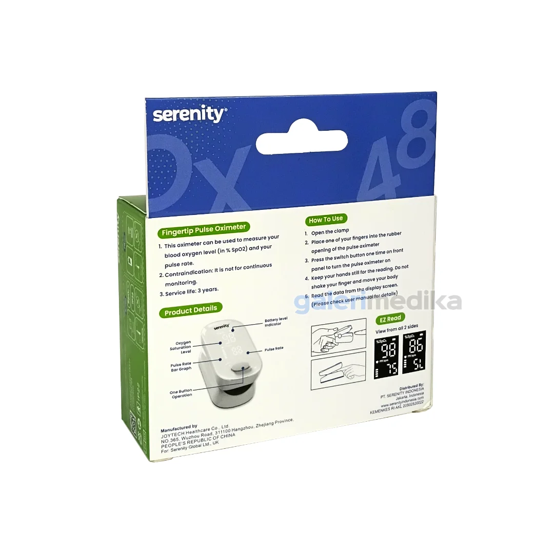 Pulse Oximeter Serenity OX-48 Alat Saturasi Oksigen SpO2 & PR + LED Display
