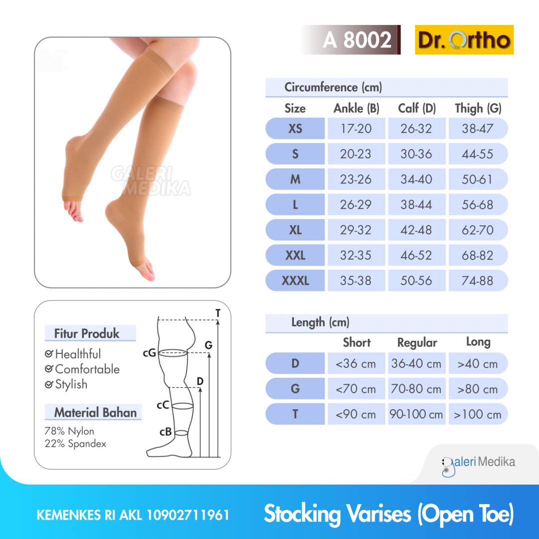 Dr. Ortho A-8002 Stocking Varises Under Knee - Open Toes