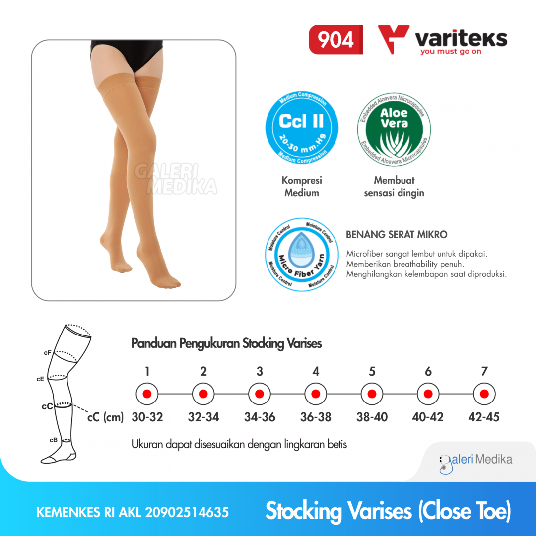 Variteks 904 Stoking Varises Medium Compression - Thigh - Closed Toe