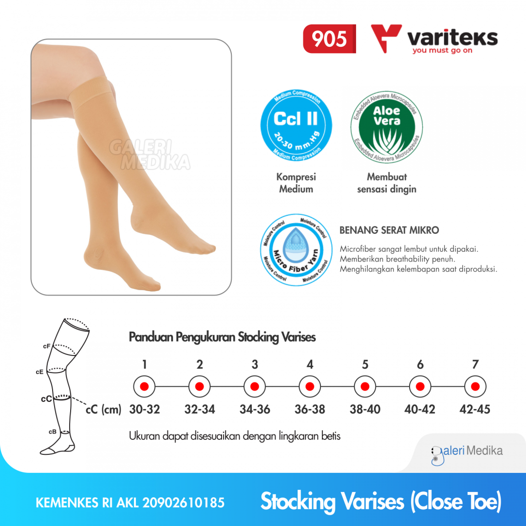 Variteks 905 Stocking Varises Medium Compression - Knee High - Close Toe