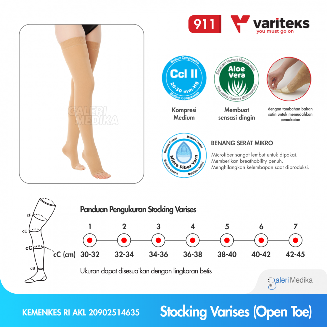 Variteks 911 Stoking Varises Medium Compression - Thigh High - Open Toe