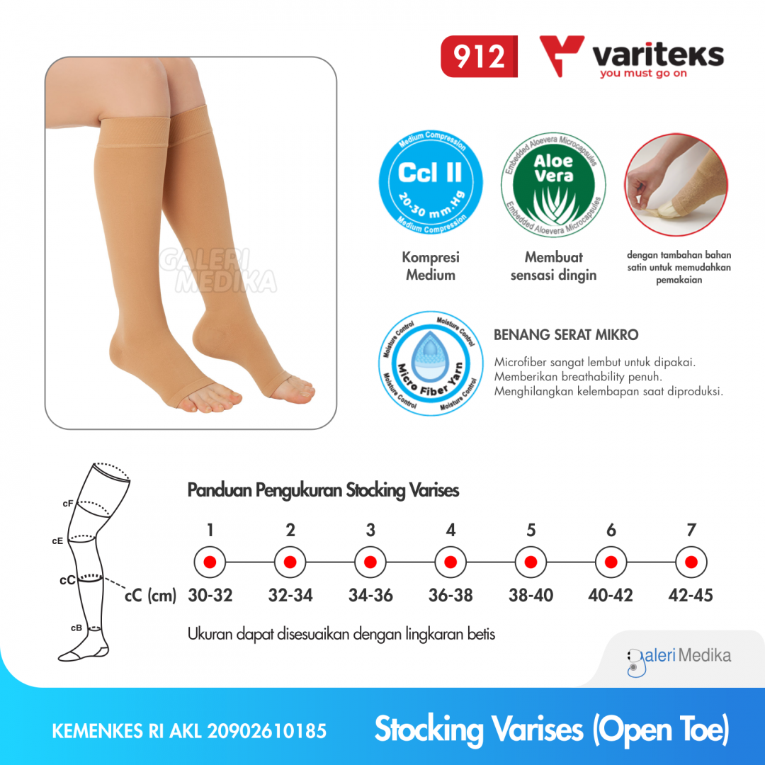 Variteks 912 Stocking varises Medium Compression - Knee High - Open Toe