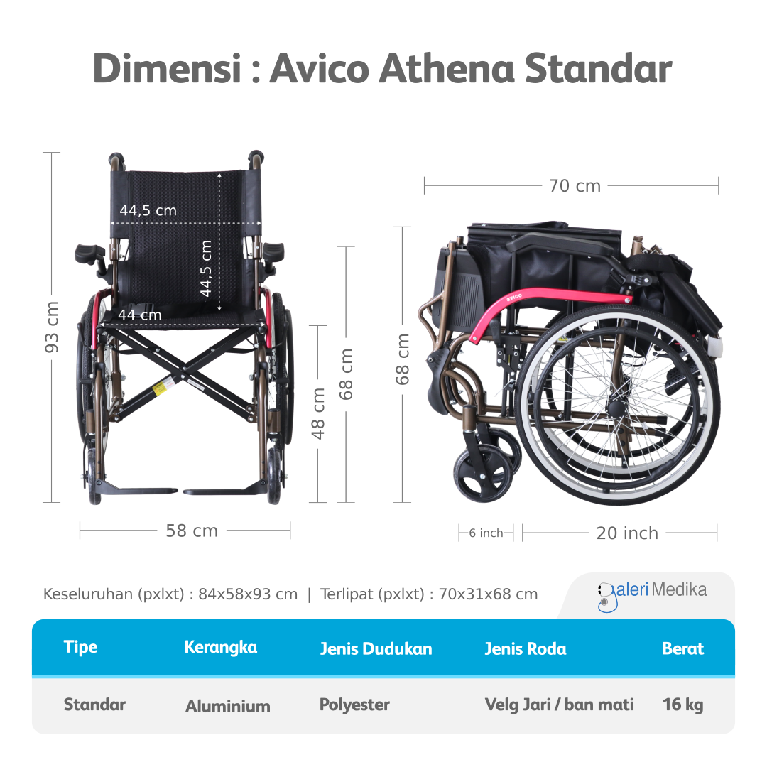 Kursi Roda Standar Aluminium Avico Athena