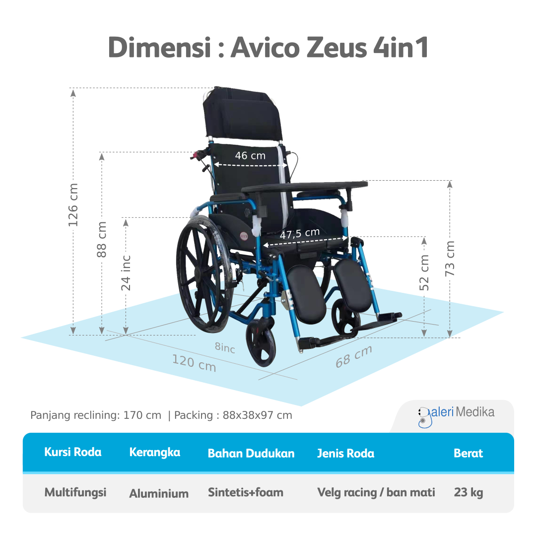 Kursi Roda 4in1 Multifungsi Avico Zeus Aluminium