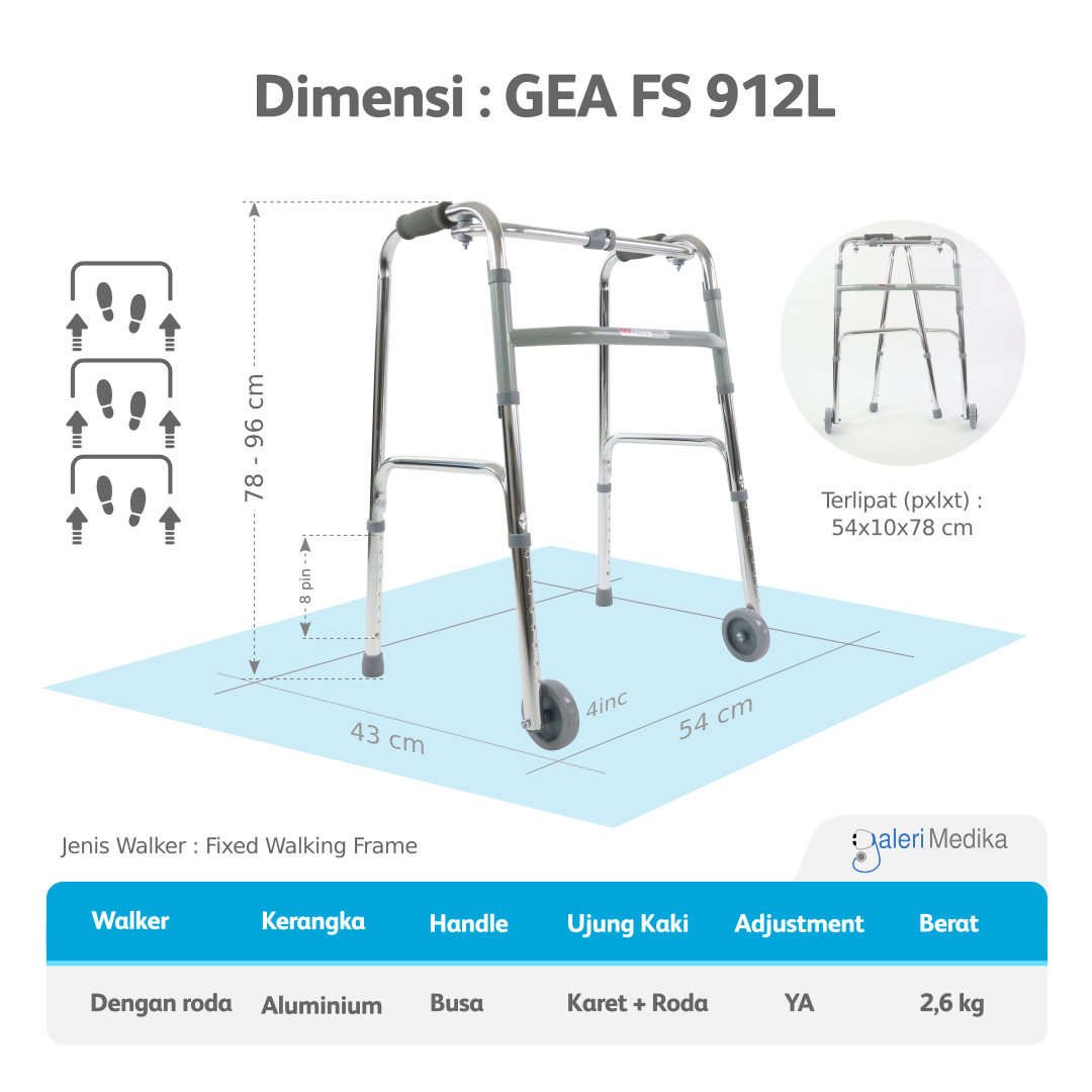 Walker Alat Bantu Jalan dengan roda - GEA FS912L Walker Alat Bantu Jalan dengan roda - GEA FS912L