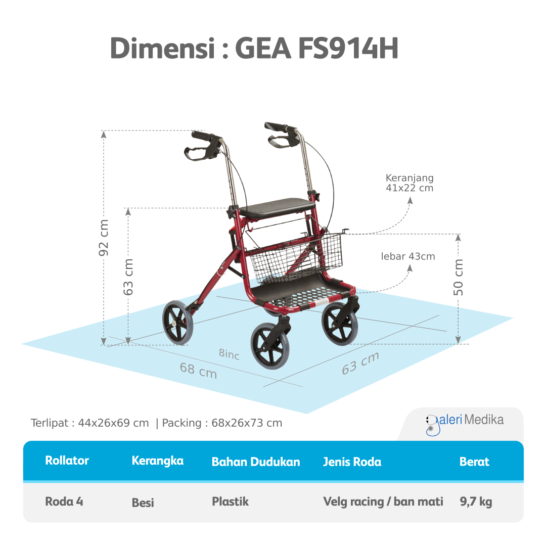 Walker Rollator GEA FS914H - Alat Bantu Jalan