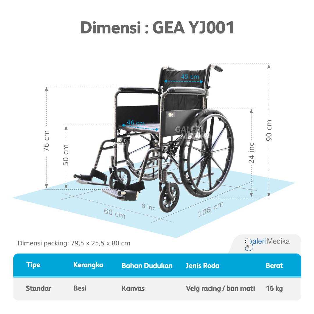 Kursi Roda GEA YJ-001 Velg Racing Steel Wheelchair