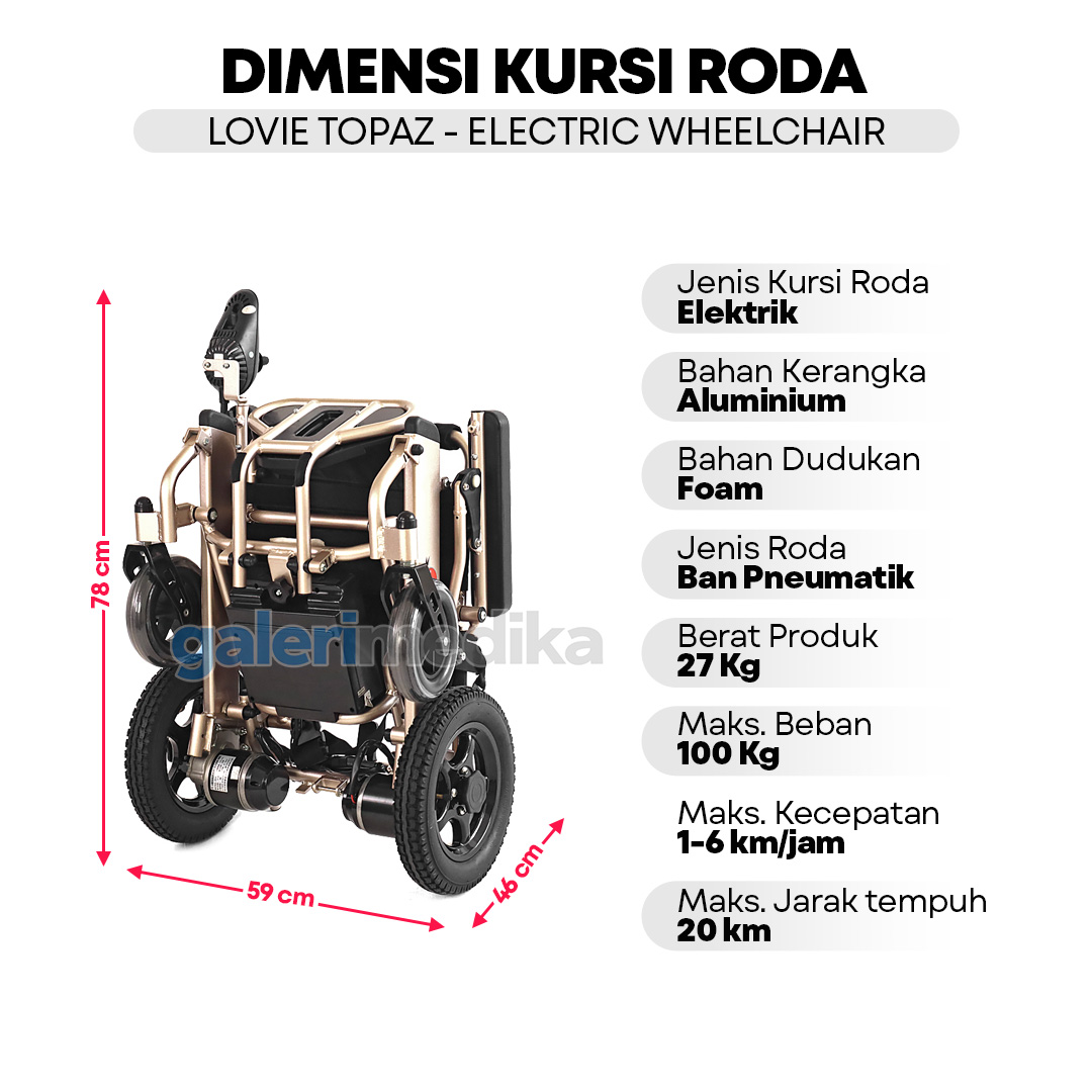 Kursi Roda Travel Elektrik Aluminium Lovie Topaz