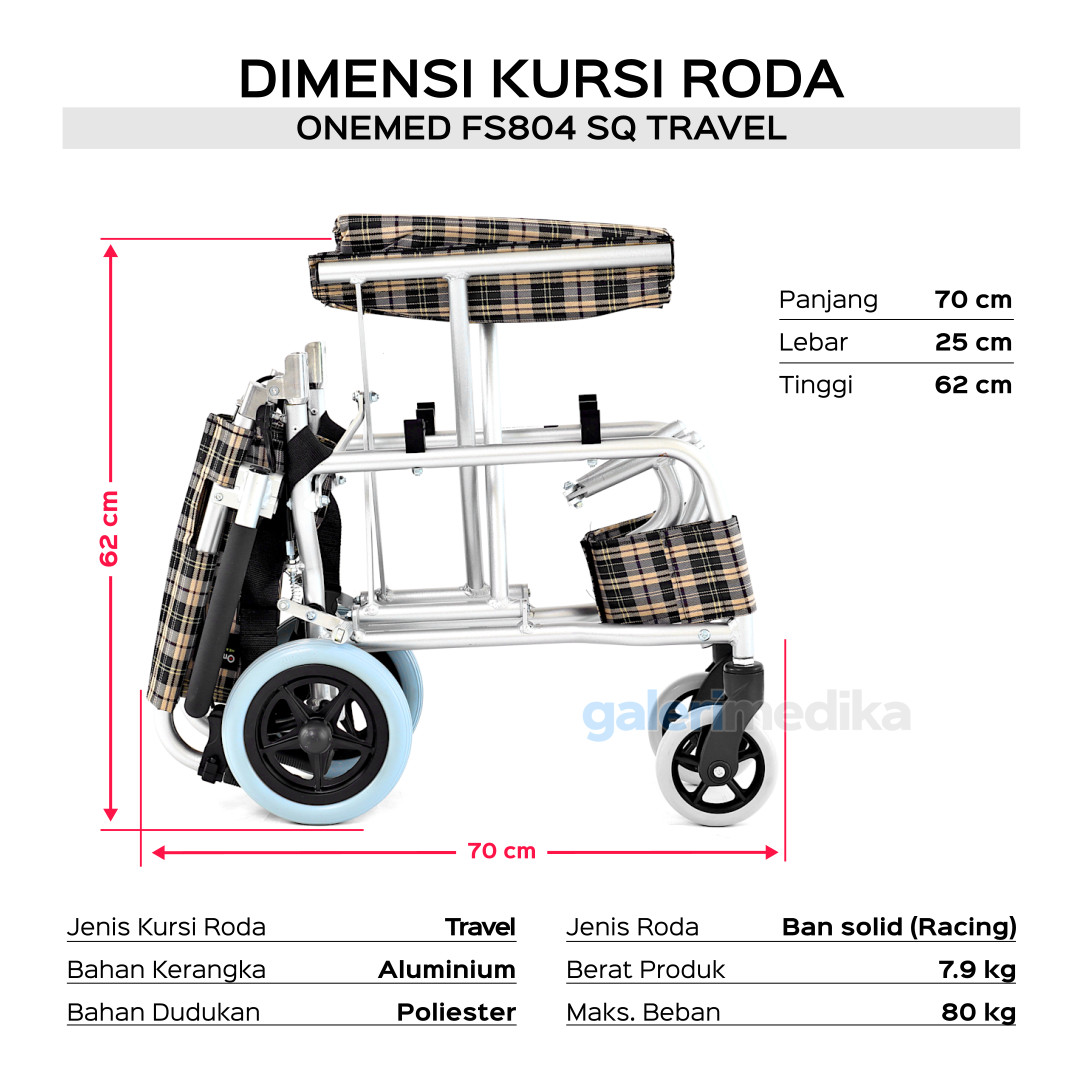 Kursi Roda Travel Onemed FS804L SQ FREE Tas Jinjing