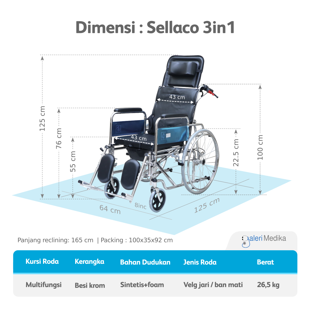 Kursi Roda Sellaco 3in1 Reclining + BAB