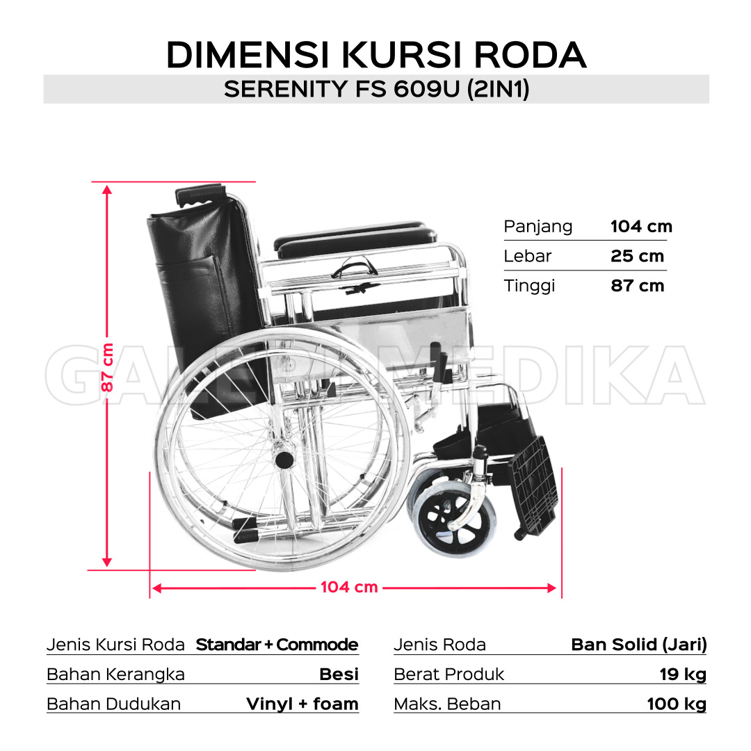 Kursi Roda 2in1 Serenity FS609U + Commode