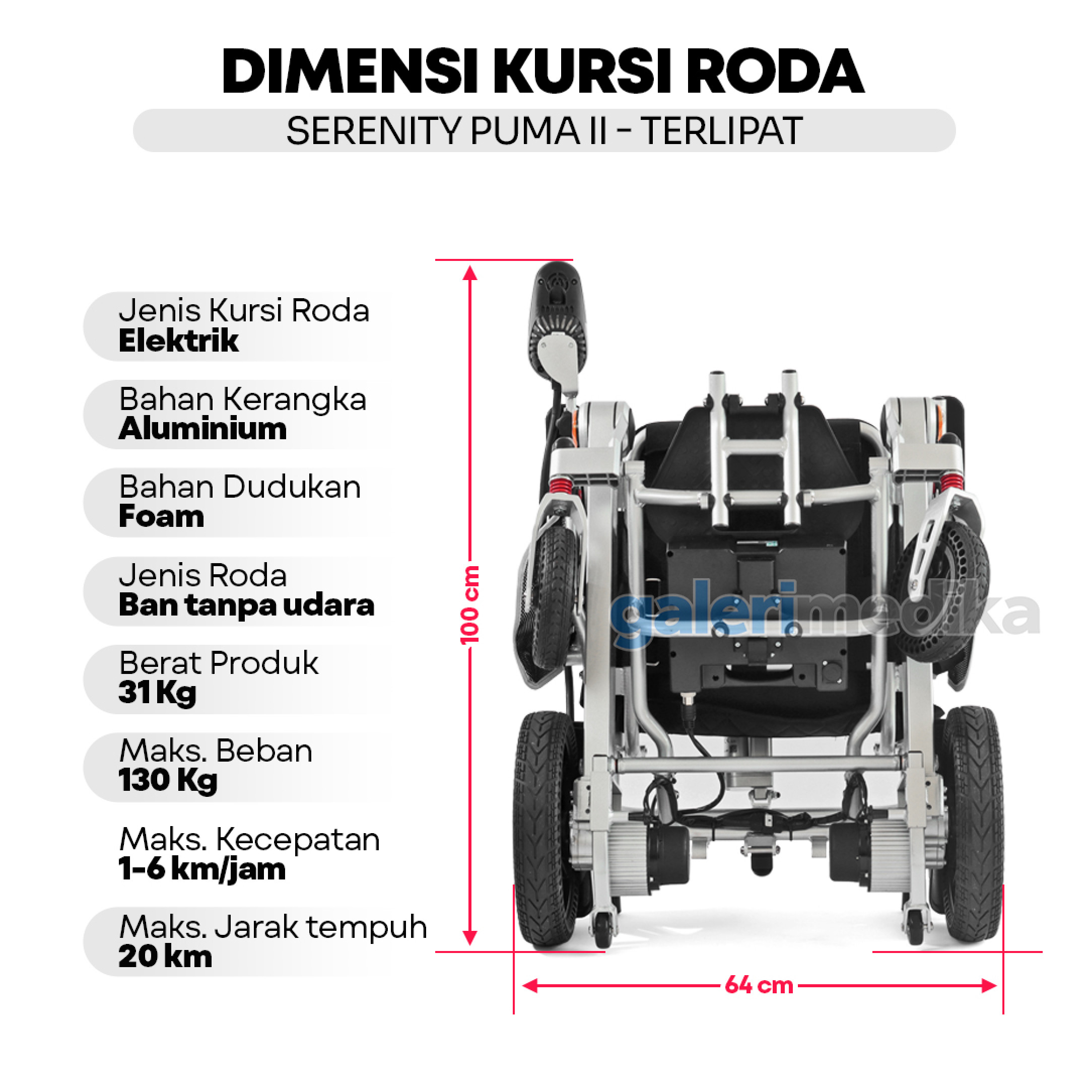 Kursi Roda Elektrik Reclining Serenity Puma II + Handle & Remote ...