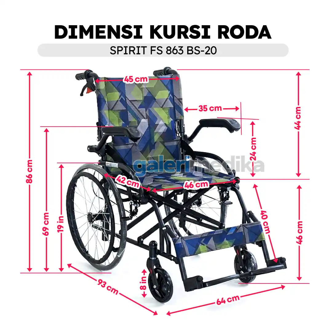 SPIRIT Kursi Roda Manual FS 863 BS-20 Steel Wheelchair Velg Jari
