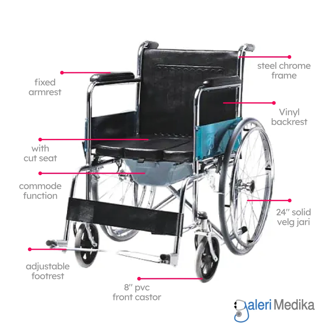 Kursi Roda 2in1 GEA GO-608U + Commode BAB Chrome Steel Wheelchair Kursi Roda 2in1 GEA GO-608U + Commode BAB Chrome Steel Wheelchair