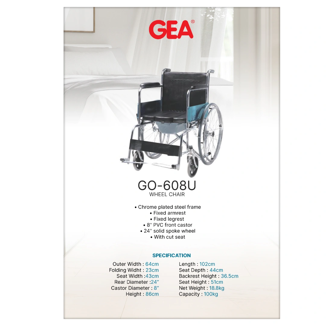 Kursi Roda 2in1 GEA GO-608U + Commode BAB Chrome Steel Wheelchair Kursi Roda 2in1 GEA GO-608U + Commode BAB Chrome Steel Wheelchair