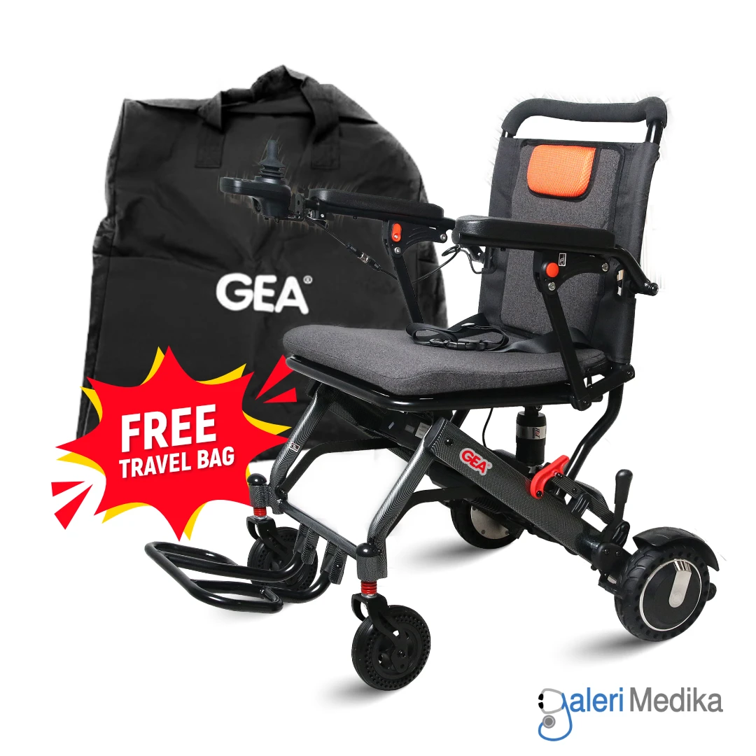 Kursi Roda Travel Elektrik GEA GO-125 Electra PORTABLE + Handle Roda Anti BOCOR