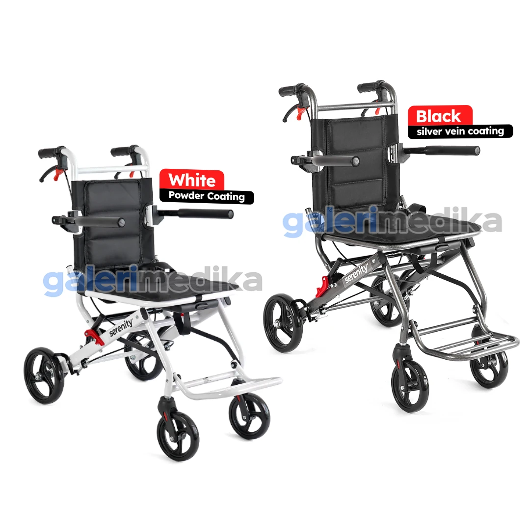 Kursi Roda Travel Aluminium Serenity SR-388CK Airport Wheelchair + Handle Koper + Tas