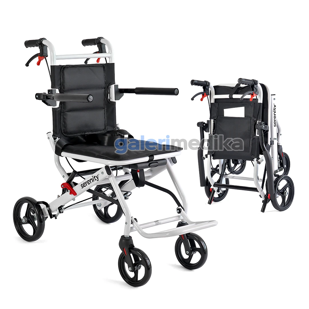 Kursi Roda Travel Aluminium Serenity SR-388CK Airport Wheelchair + Handle Koper + Tas
