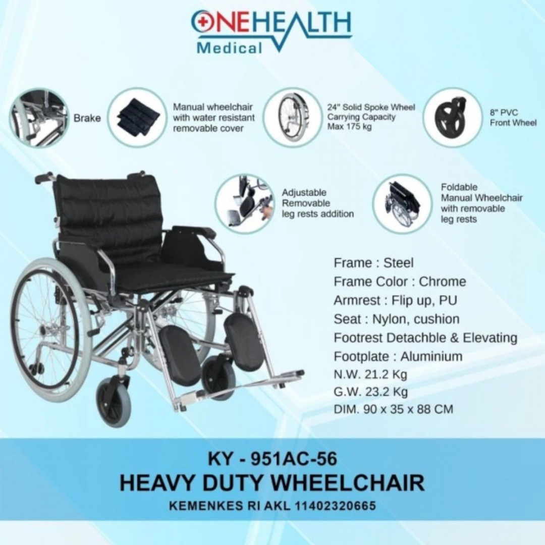 Kursi Roda Jumbo OneHealth KY-951AC-56 Heavy Duty Wheelchair