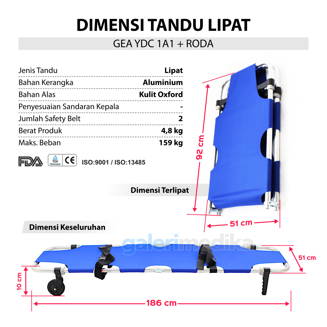 Tandu Lipat 2 + Roda GEA YDC 1A1 Foldaway Stretcher