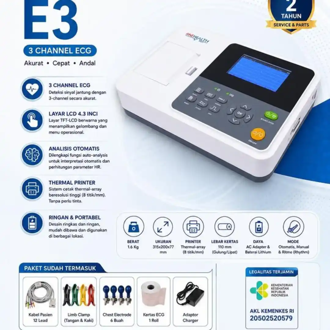 EKG ECG Monitor 3 Channel OneHealth E3 Digital Electrocardiograph 12 Lead EKG ECG Monitor 3 Channel OneHealth E3 Digital Electrocardiograph 12 Lead