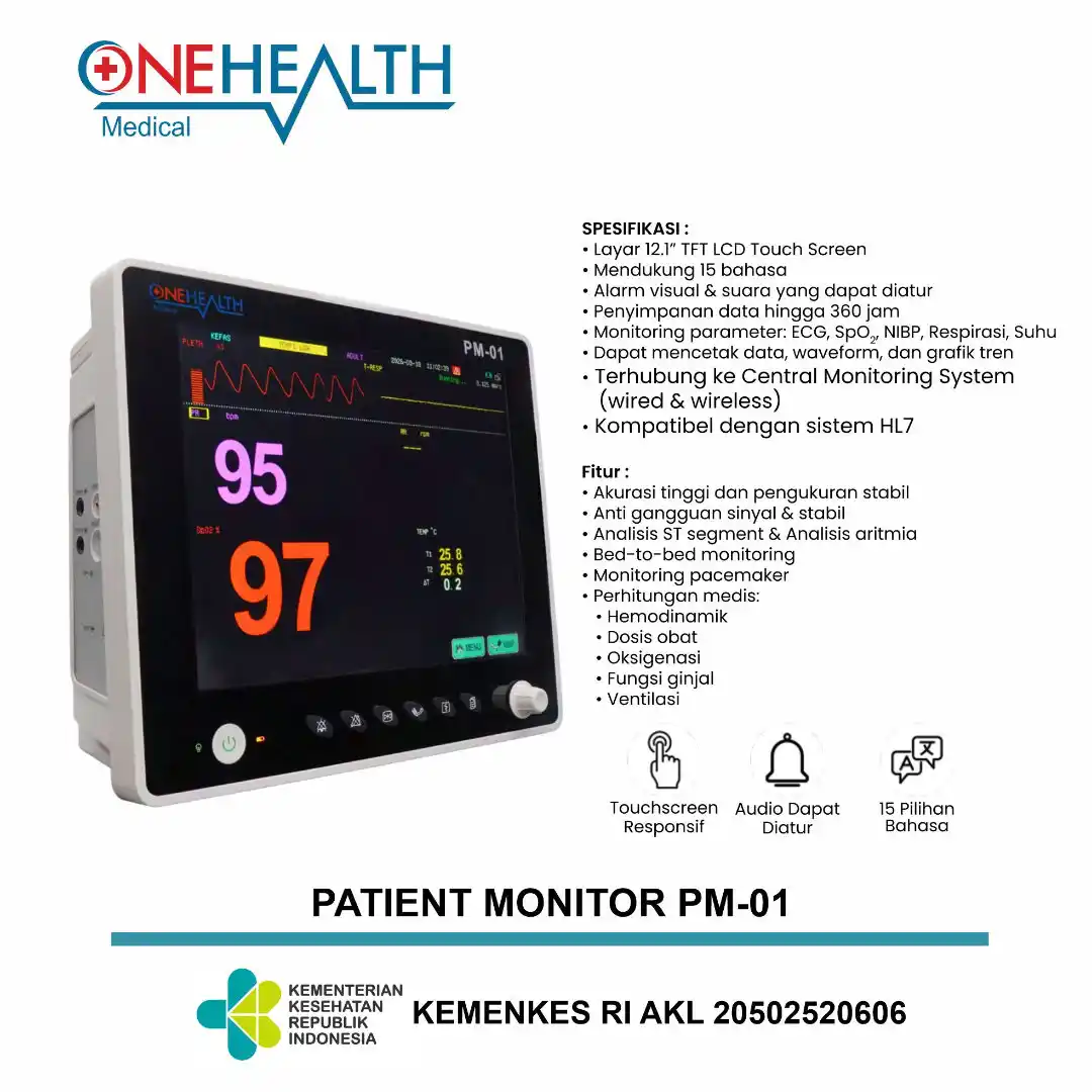 Patient Monitor OneHealth PM-01 Layar 12.1" Touch Screen Multiparameter Patient Monitor OneHealth PM-01 Layar 12.1" Touch Screen Multiparameter