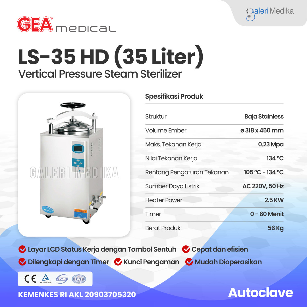 Autoclave GEA LS35HD Pressure Steam Sterilizer LCD Display