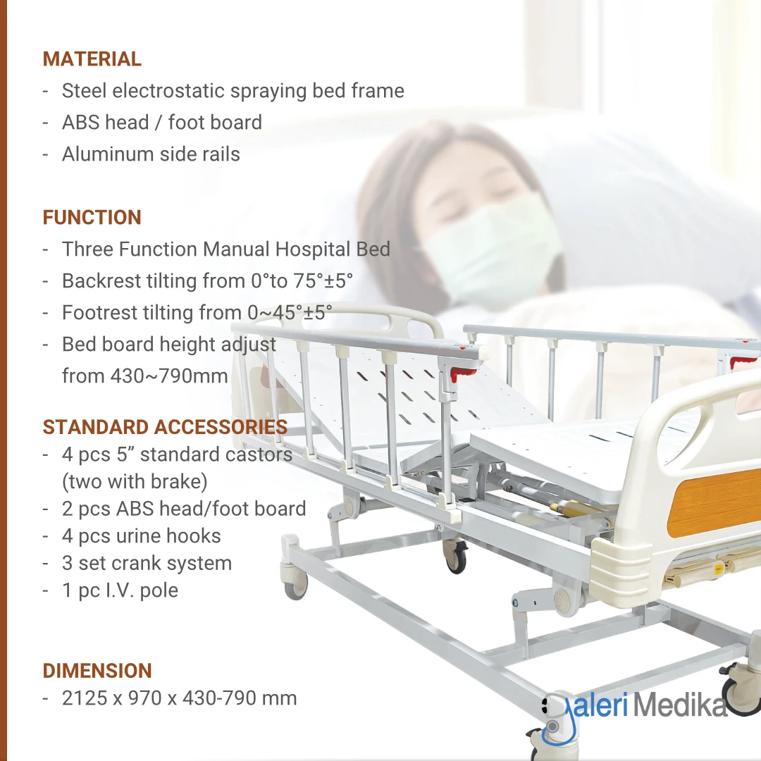 Ranjang Pasien GEA HB 3030W Manual Hospital Bed 3 Crank
