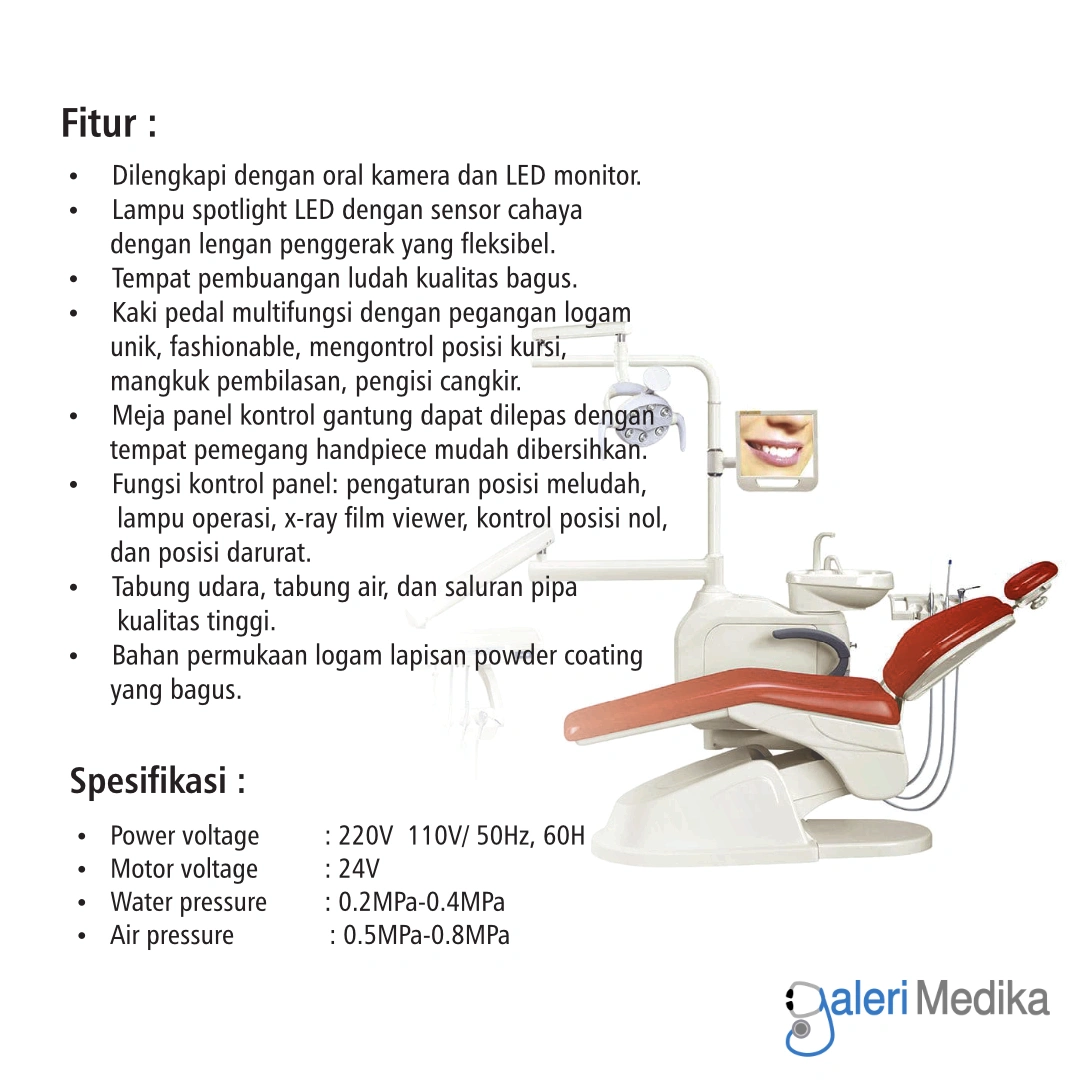 Indomed OneDental Dental Unit Premium – Kursi Periksa Gigi Profesional + LED Monitor & Oral Camera
