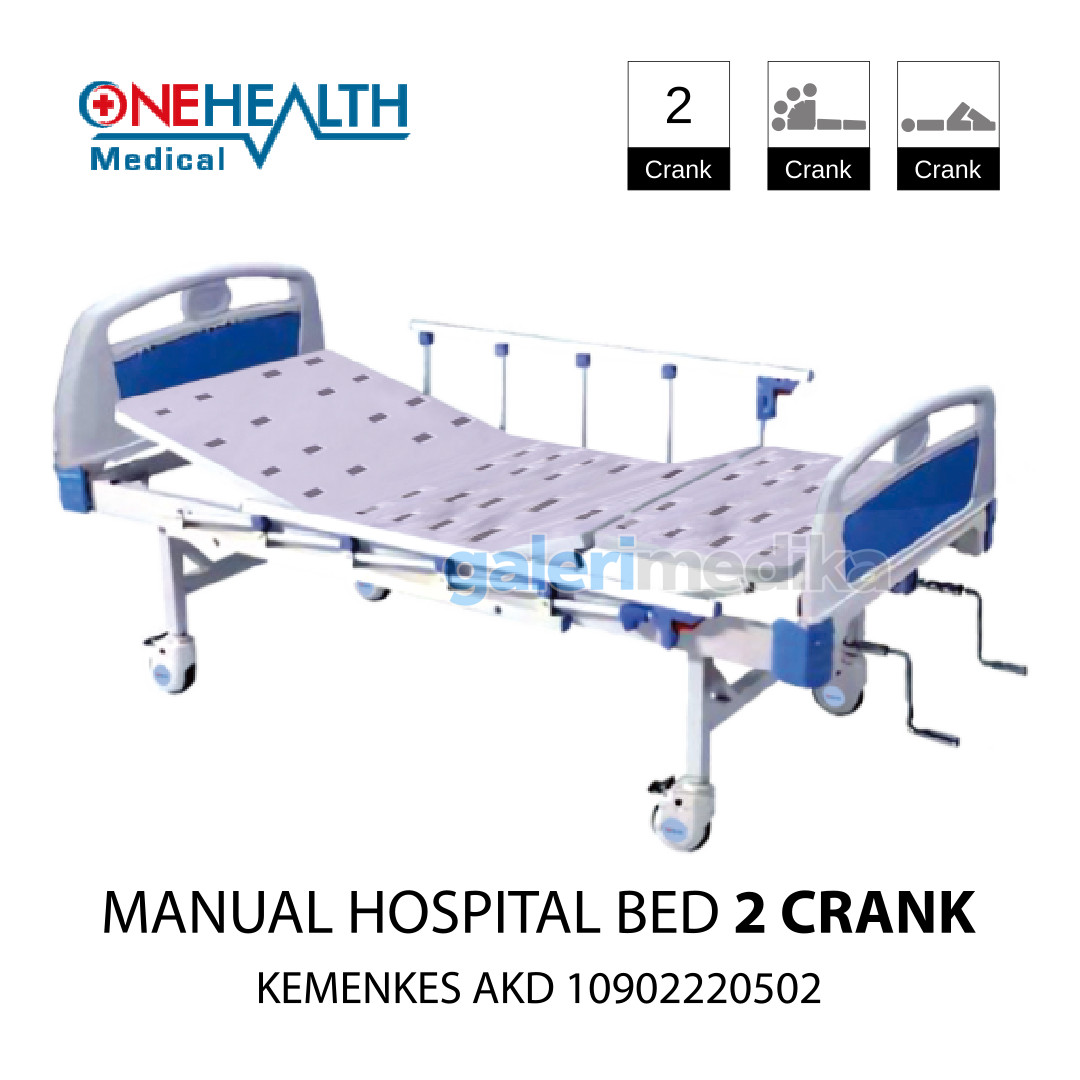 Ranjang Pasien OneHealth Manual Hospital Bed Deluxe 2 Crank + Tiang Infus