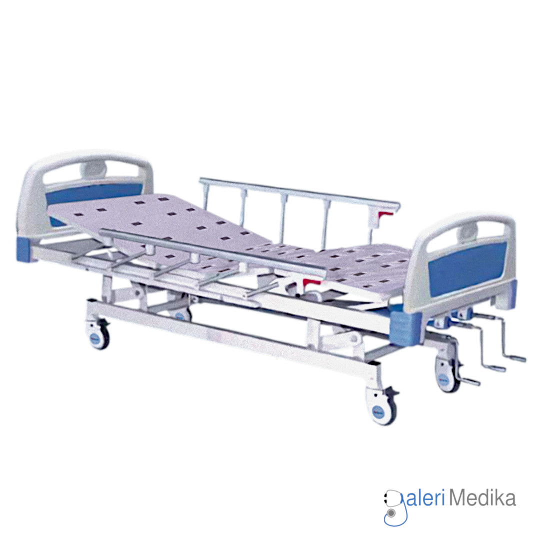 Ranjang Pasien OneHealth Manual Hospital Bed Deluxe 3 Crank + Tiang Infus