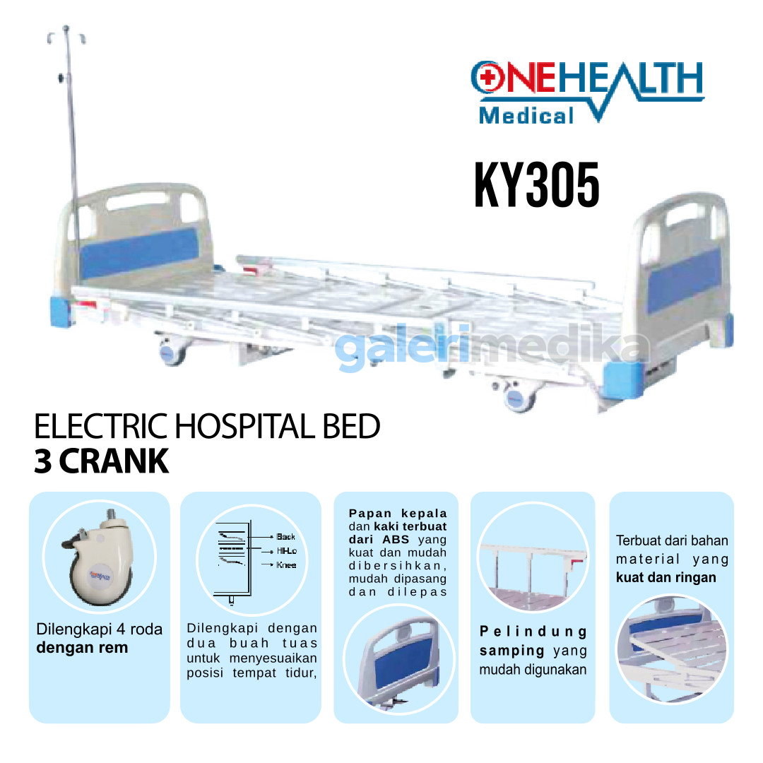 Ranjang Pasien OneHealth Electric Hospital Bed Deluxe 3 Crank