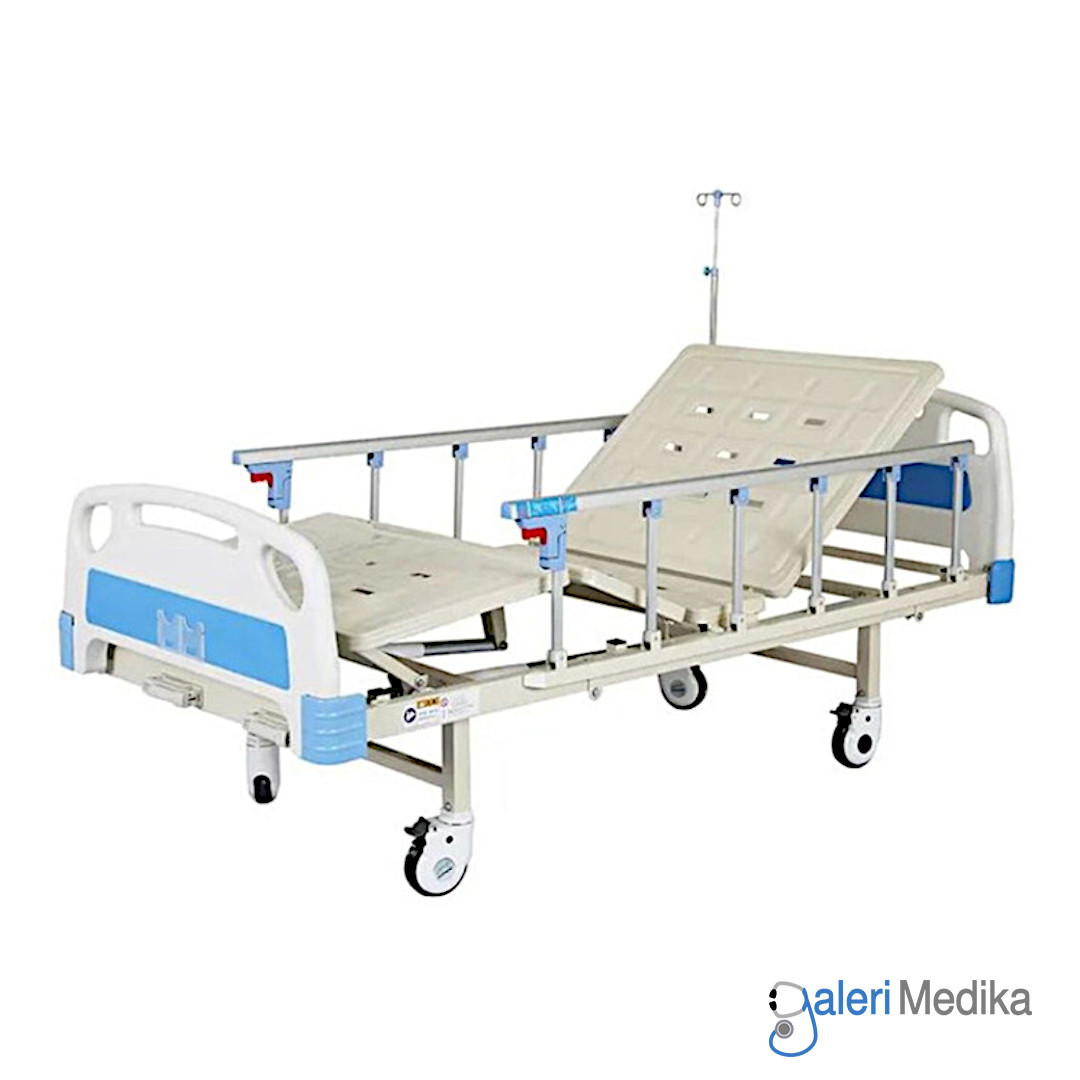 Ranjang Pasien OneHealth Manual Hospital Bed Delux 2 Crank + Tiang Infus
